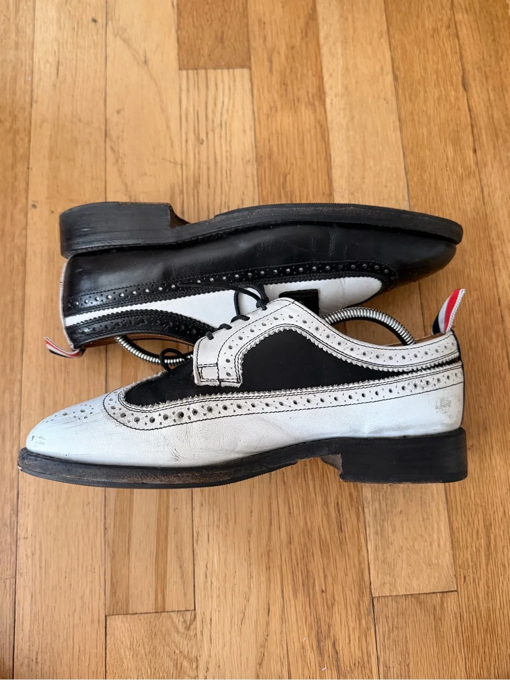 Thom Browne Black and White Two-Tone Wingtip Oxfords